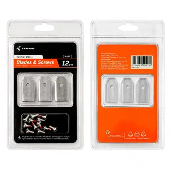 Originálne náhradné nože (12 ks) Segway Navimow so skrutkami v balení.
