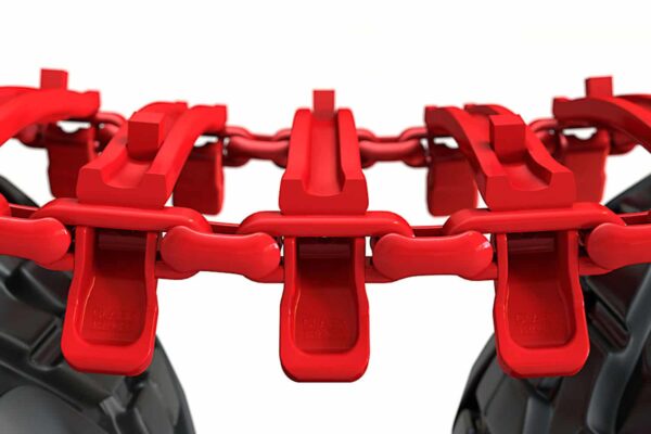 Detail spojovacieho systému a U-profilov na kolopásoch CLARK Terra 85.