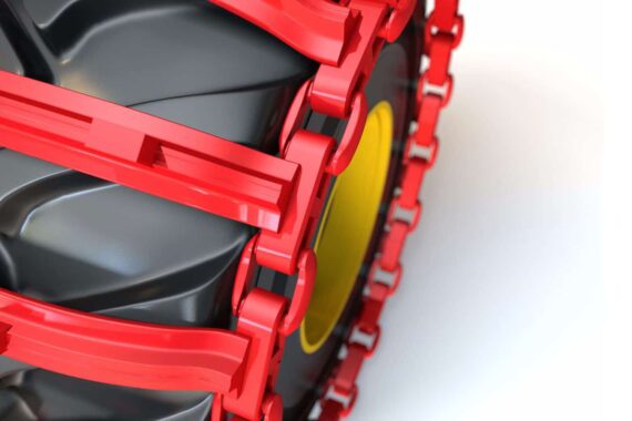 Detail robustného spojovacieho systému a priečok kolopásov Grouzer Super Grip.
