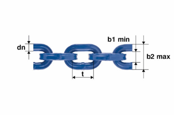 Technický nákres s rozmermi článkov reťazového úväzku PEWAG G12.