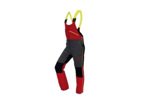 Protiporezové nohavice Super-Komfort s trakmi v červeno-šedo-čiernej farebnej kombinácii.