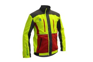 Pracovná bunda INTERFORST Super-Komfort vo výstražnej žlto-červenej farbe s certifikátom KWF.