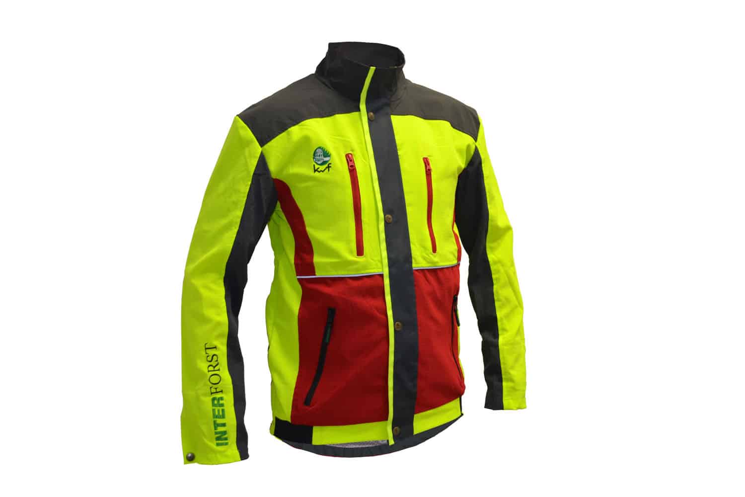 Pracovná bunda INTERFORST Super-Komfort vo výstražnej žlto-červenej farbe s certifikátom KWF.