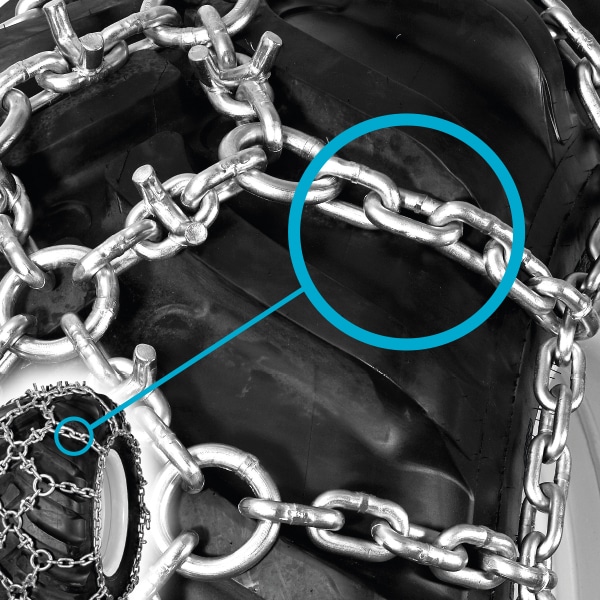 Snežné reťaze Skogsgrip 160 – detail masívnych článkov na dezéne pneumatiky