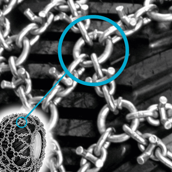 Snežné reťaze Superstud 130TS – detail centrálneho spojovacieho kruhu siete