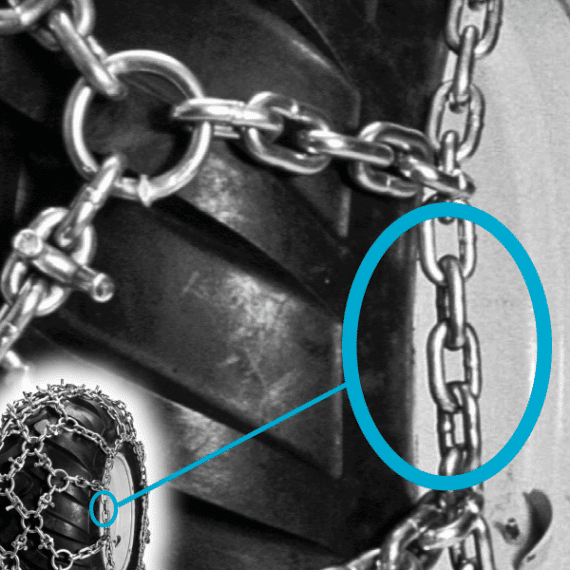 Snežné reťaze Superstud 160 – detail bočnej reťaze a spojenia siete