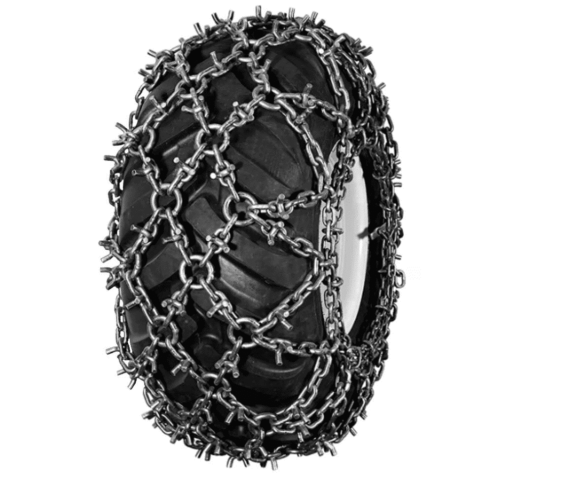 Záberové reťaze Superstud 160TS s bočnou ochranou pneumatiky a masívnymi U-hrotmi.