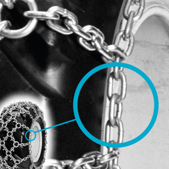 Detail bočnej reťaze zaisťujúcej napnutie siete reťazí Superstud 130.