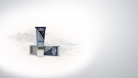 Tuba hnedého krému na topánky Haix Active Polish s integrovaným aplikátorom, vedľa papierovej krabičky.