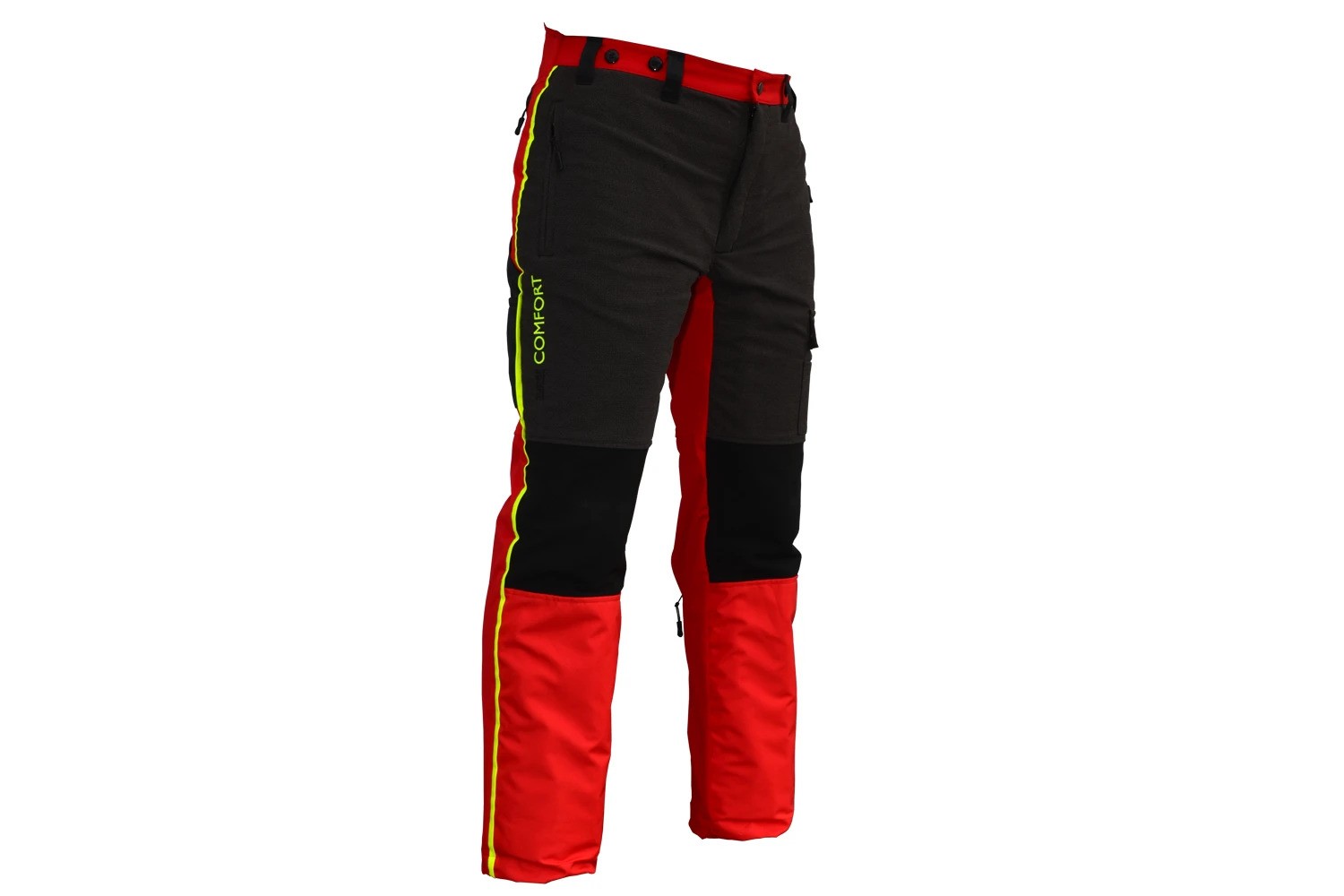 Protiporezové nohavice Super-Komfort s kevlarovou výstužou v červeno-čiernej farbe.