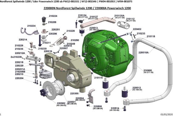 Motorový navijak do lesa EDER - rozkres.