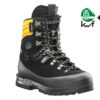 Profesionálna pilčícka obuv Haix Protector Alpin v čierno-žltej farbe.