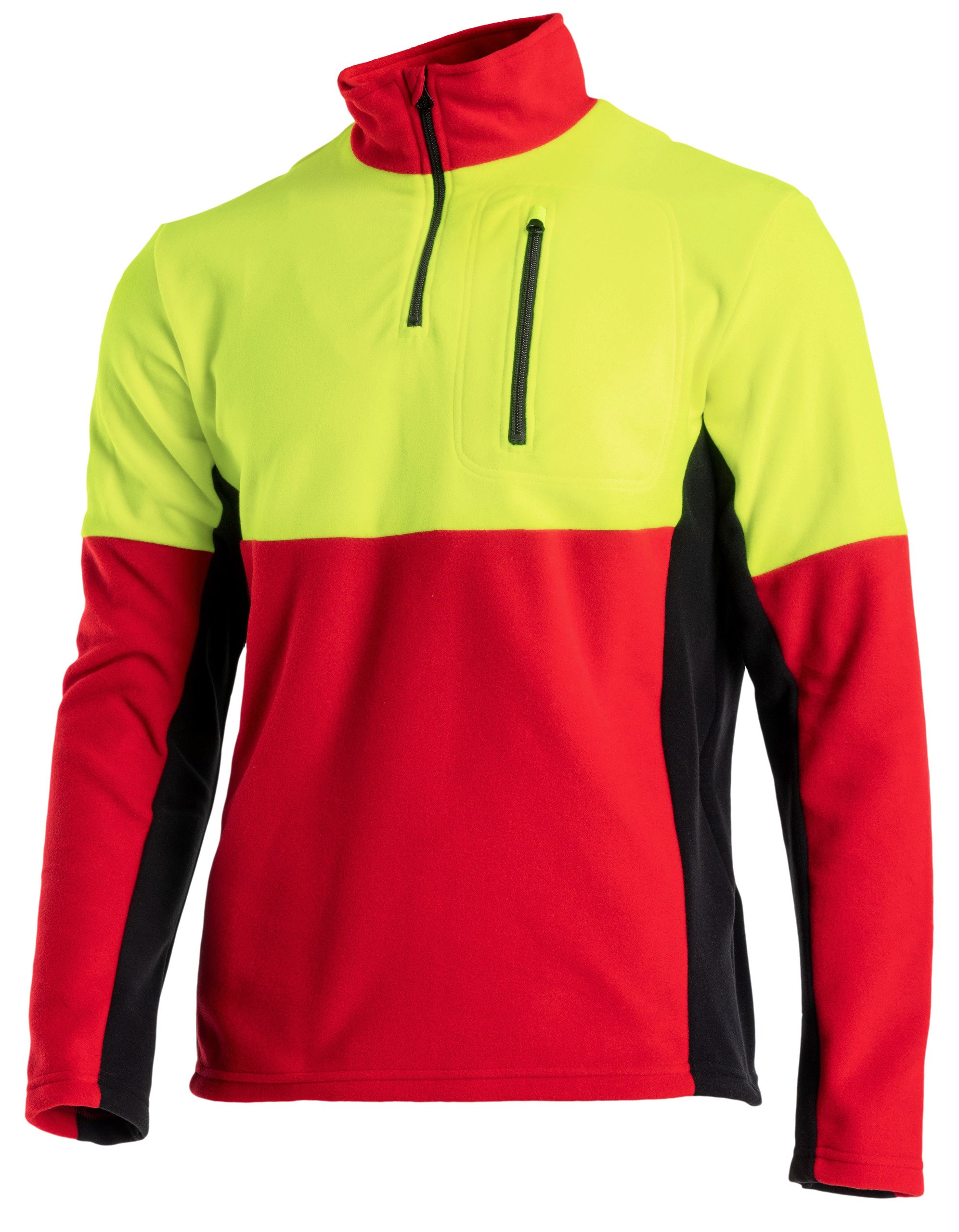 Flísové tričko Profiforest Polar Visible v červeno-žltej farbe s čiernymi prvkami.