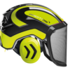 Profesionálna pilčícka prilba PROTOS Integral FOREST v čierno-neónovo žltej farbe.