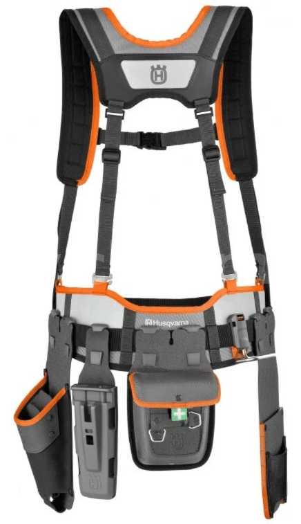 Profesionálny lesnícky opasok na náradie Husqvarna Flexi s ergonomickým ramenným popruhom.