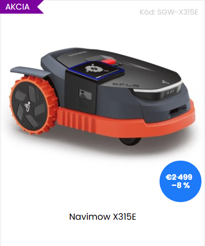 Inteligentná robotická kosačka Segway Navimow X315E bez obvodových drôtov.