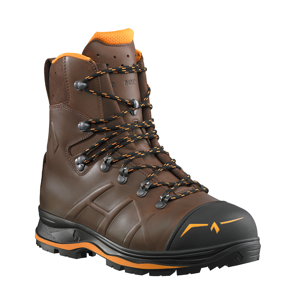 Hnedá kožená pilčícka obuv Haix Trekker Pro 2.0 s protiporezovou ochranou Triedy 1 a GORE-TEX membránou.