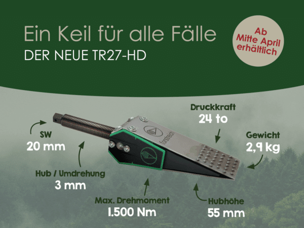 Infografika s technickými parametrami mechanického klinu Forstreich TR 27-HD.