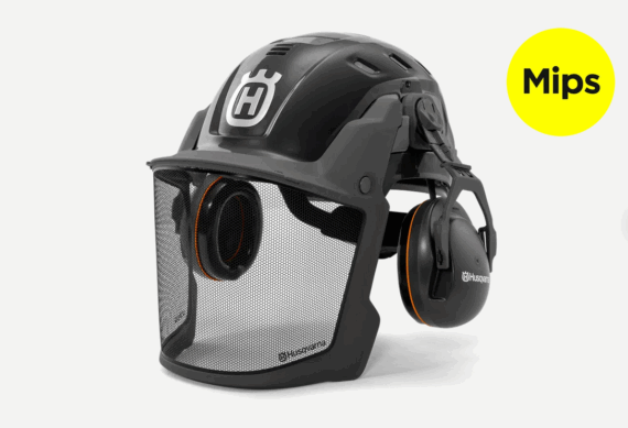 Profesionálna pilčícka prilba Husqvarna Technical v sivej farbe s integrovanou technológiou Mips.