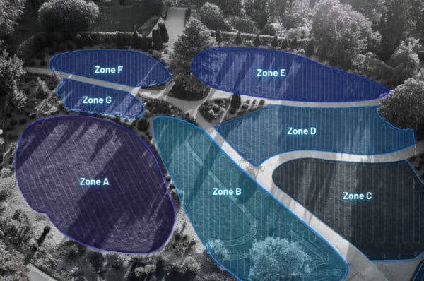Plánovanie viacerých zón kosenia pre LUBA 3 AWD 1500 v aplikácii
