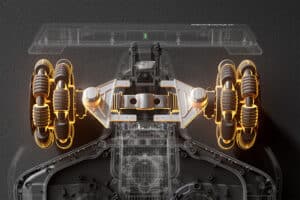 Röntgenový pohľad na odpruženie podvozku Mammotion LUBA 3 AWD 3000