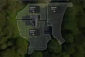 Mapa v aplikácii Segway s rozdelením na zóny A, B a C.
