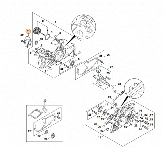 Technický rozkres kľukovej skrine STIHL MS 462