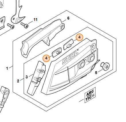 Detail uloženia klznej lišty STIHL MS 462 362