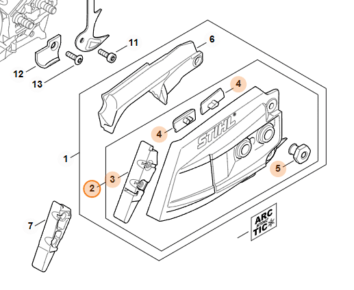 Detail uloženia bočného krytu STIHL MS 462 500i