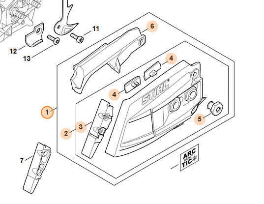 Detail bočného krytu STIHL MS 462 s vekom