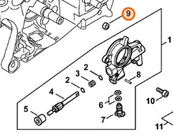 Schéma olejového čerpadla STIHL MS 462 pozícia 9 tesniaci krúžok