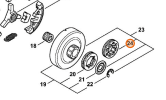 Schéma spojky STIHL MS 462 pozícia 24 prstenec 3/8 8 zubov