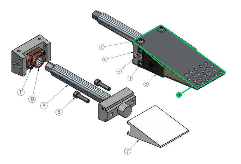 Nákres mechanického klina Forstreich TR24 s vyznačeným oceľovým pružinovým plechom
