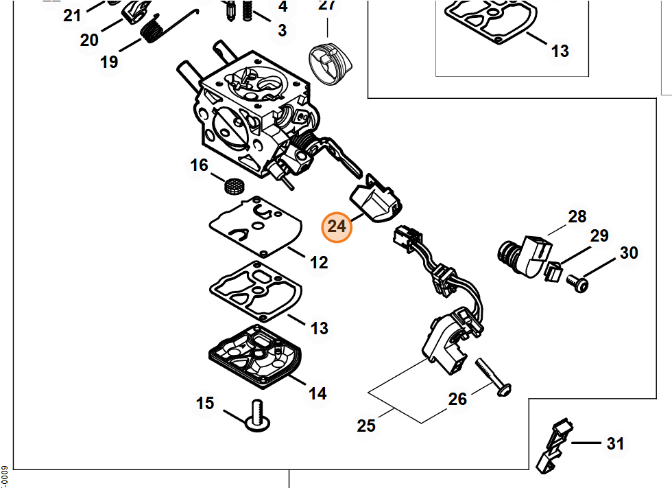 Škrtiaca páka STIHL - karburátor MS 300