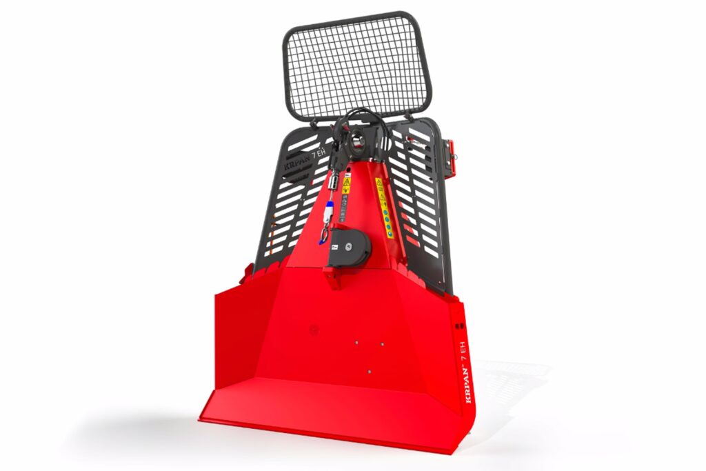 Predný pohľad na rampovací štít 1 818 mm, hydraulickú kladku so STOP spínačom a sklopnú sieť KRPAN 7 EH